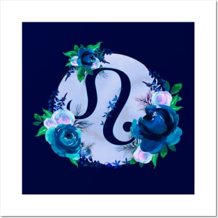 Leo Zodiac Horoscope Blue Floral Monogram Posters and Art